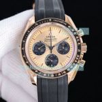 Swiss Replica Omega Speedmaster Rose Gold Case Black Rubber Strap Chronograph 42mm Watch